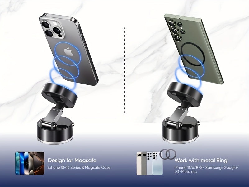 1pc Metal Vacuum Magnetic Suction Phone Holder, Strong Suction Cup Mount for Home, Car, Kitchen, Bathroom - Stable and Firm Grip, Home Gadget Organizer | Modern Phone Holder | Quality Suction Attachment, Phone Suction Grip