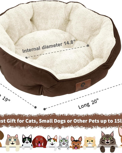 Small Dog Bed for Small Dogs, Cat Beds for Indoor Cats, Pet Bed for Puppy and Kitty, Extra Soft & Machine Washable with Anti-Slip & Water-Resistant Oxford Bottom, Brown, 20 Inches