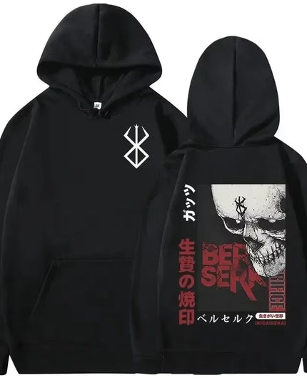Men's Casual Oversized Hoodie - Anime Berserk Guts Graphic Print with Swordsman Casca and Brand of Sacrifice Zodd Design