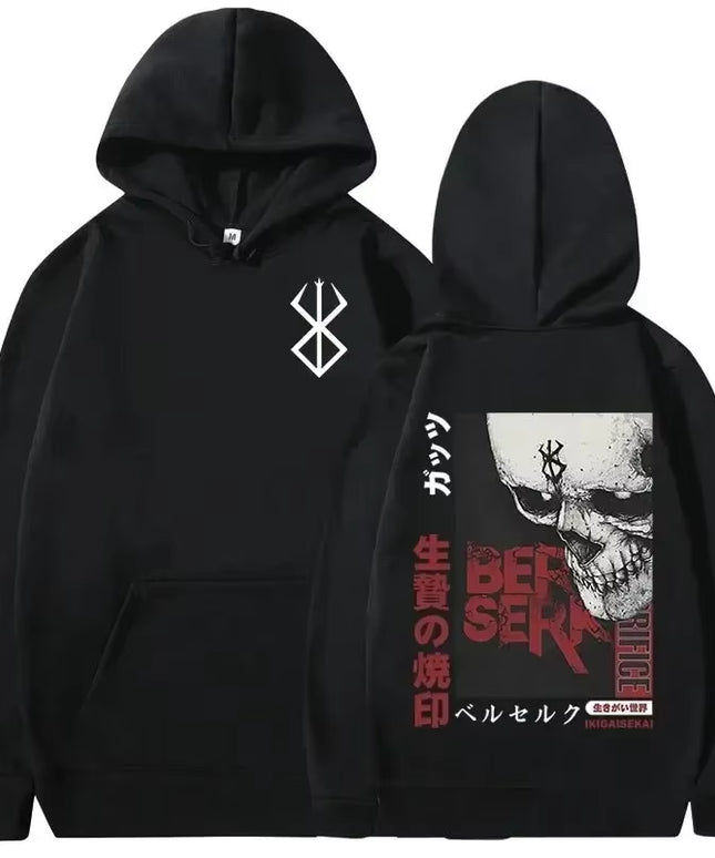 Men's Casual Oversized Hoodie - Anime Berserk Guts Graphic Print with Swordsman Casca and Brand of Sacrifice Zodd Design