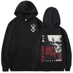 Men's Casual Oversized Hoodie - Anime Berserk Guts Graphic Print with Swordsman Casca and Brand of Sacrifice Zodd Design