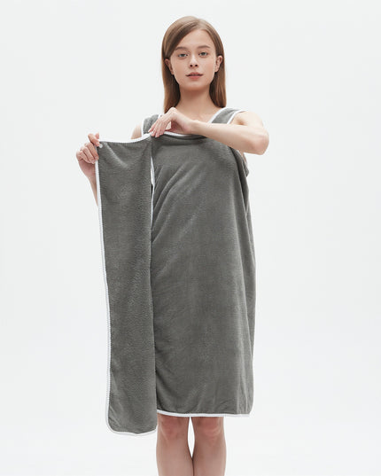 1pc Ultra-Soft Coral Velvet Bath Towel Skirt with Bowknot Design - Quick Dry, No Hair Loss, One Size Fits Most (5'2"-5'74", 132lbs-176lbs), Grey with White Pockets & Ties