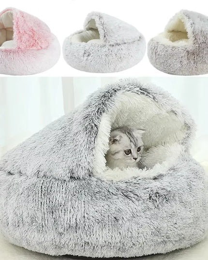 Winter Plush Pet Cat Bed round Cat Cushion Cat House 2 in 1 Warm Cats Basket Pet Sleep Bag Kitten Nest Kennel for Small Dog Cats