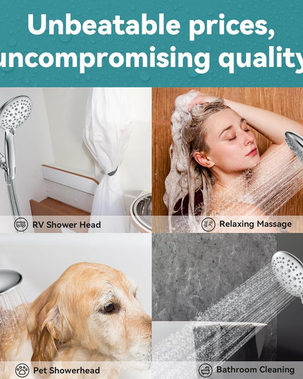 High Pressure Shower Head with Handheld,  6 Spray Settings Handheld Showerhead, 4.3" High Flow Rain Showerhead Set with 59" Stainless Steel Hose and Adjustable Bracket for Bathroom, Gym, Hotel