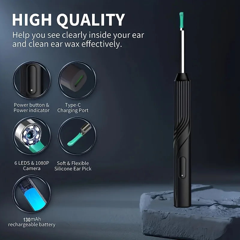 Smart Visual Ear Cleaner with 1296P Otoscope and USB-C Charging, Mini Camera Ear Wax Removal Tool and Health Care Set