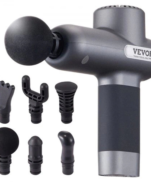 VEVOR Massage Gun Deep Tissue, Percussion Muscle Massager for Athletes - with 5 Speed Levels & 6 Massage Heads, 7.4V 2500Mah Batteries, Handheld Electric Massage Gun for Pain Relief, Muscle Relaxation
