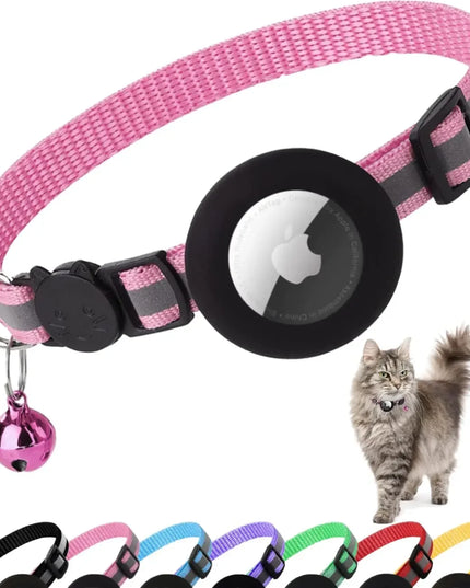 ATUBAN Airtag Cat Collar Breakaway, Reflective Kitten Collar with Apple Air Tag Holder and Bell for Girl Boy Cats, 0.4 Inches