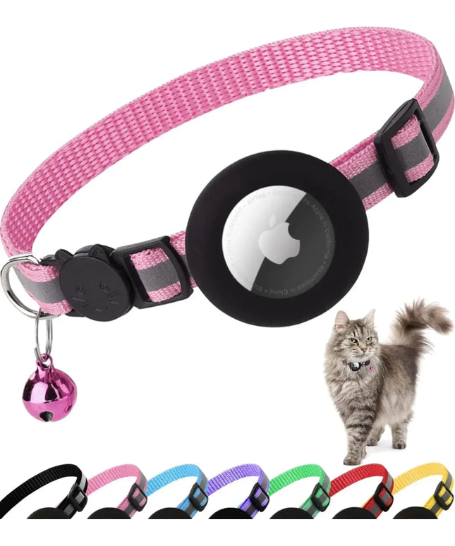 ATUBAN Airtag Cat Collar Breakaway, Reflective Kitten Collar with Apple Air Tag Holder and Bell for Girl Boy Cats, 0.4 Inches
