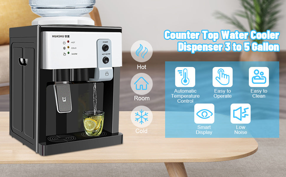 5 Gallon Hot and Cold Water Dispenser, Countertop Water Dispenser, Top Loading Hot & Cold Water Cooler Dispenser with 3 Temperature Settings, for Office, in The Desk Bedside Cabinet, Tea Table, Bar