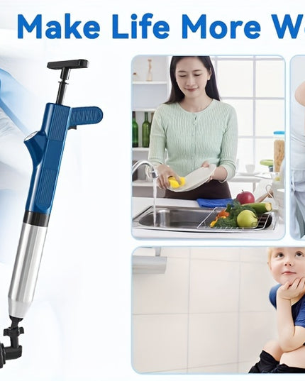 High Pressure Air Toilet Plunger Set, Stainless Steel Toilet Snake Toilet Unclogger, Air Drain Blaster Plunger for Kitchen Sink, Toilet, Bathroom, Clogged Pipe