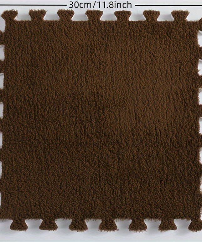 12pcs Set of Thick Bedroom Living Room Full Coverage Interlocking Carpet Tiles, Warm Room Bedside Rug, Washable Soft Non-Slip Mats, 11.8x11.8 Inch - Polyester & EVA Material, Machine-Made, Hand-Wash Only