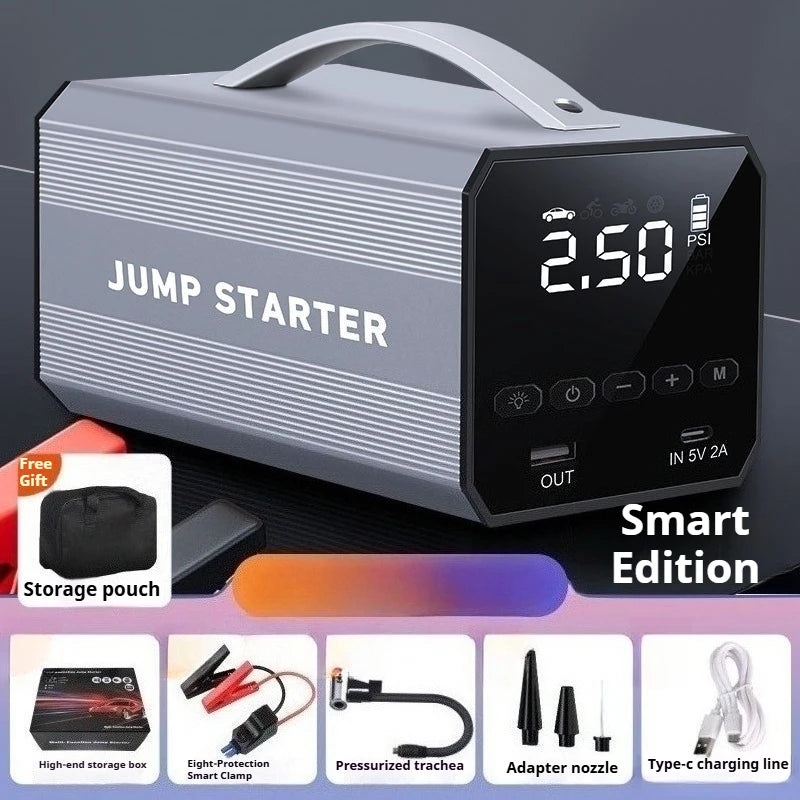 12V 16000mAh Portable Car Jump Starter Inflatable Pump Starter Booster Starting Device for Motorcycles, Bicycles,power Bank