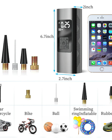 Tire Inflator, Portable 150 PSI Air Compressor Bicycle Pump with Digital Pressure Gauge, Cordless Rechargeable Tire Pump with Emergency LED Light, Mini Electric Air Pump for Car Bike Motorcycle Ball