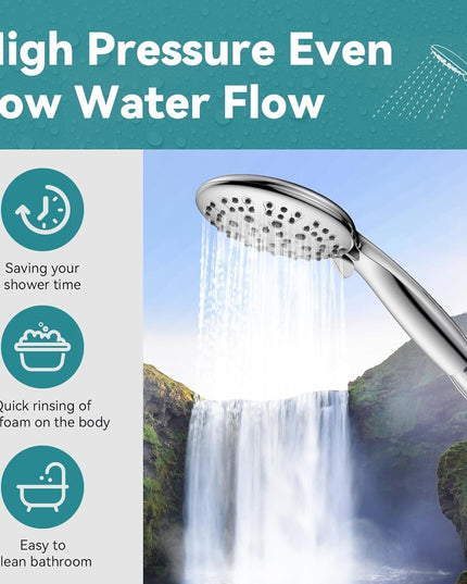 High Pressure Shower Head with Handheld,  6 Spray Settings Handheld Showerhead, 4.3" High Flow Rain Showerhead Set with 59" Stainless Steel Hose and Adjustable Bracket for Bathroom, Gym, Hotel