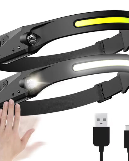 Induction Headlamp COB LED Sensor Head Lamp Built-In Battery Flashlight USB Rechargeable Head Torch 5 Lighting Modes Headlight