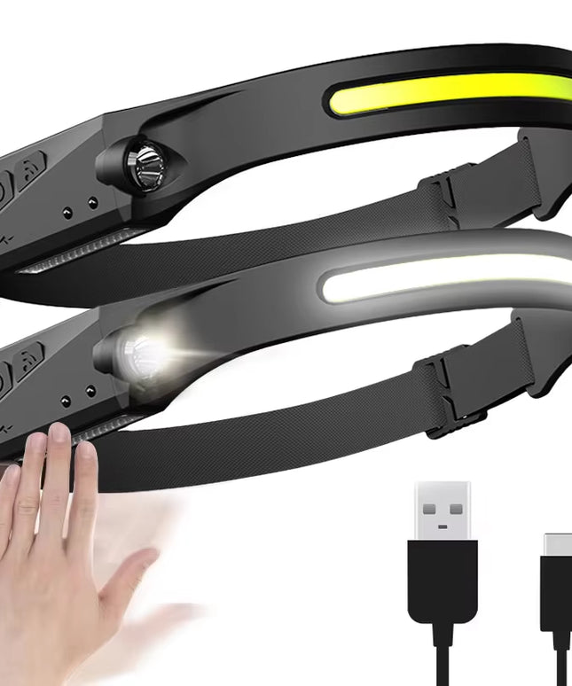 Induction Headlamp COB LED Sensor Head Lamp Built-In Battery Flashlight USB Rechargeable Head Torch 5 Lighting Modes Headlight