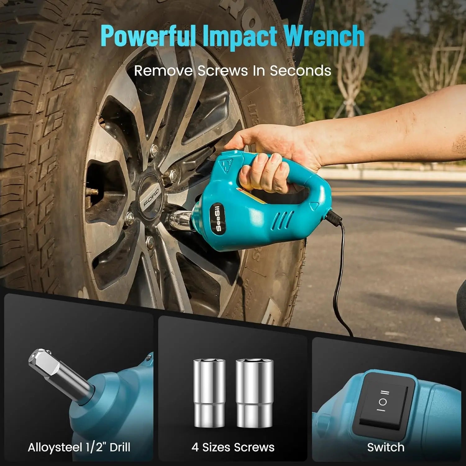 Electric Car Jack Kit 5 Ton 17.7 Inch Lift Range 3in1 car jack Hydraulic with Impact Wrench and Tire Inflator Floor Jack for SUV