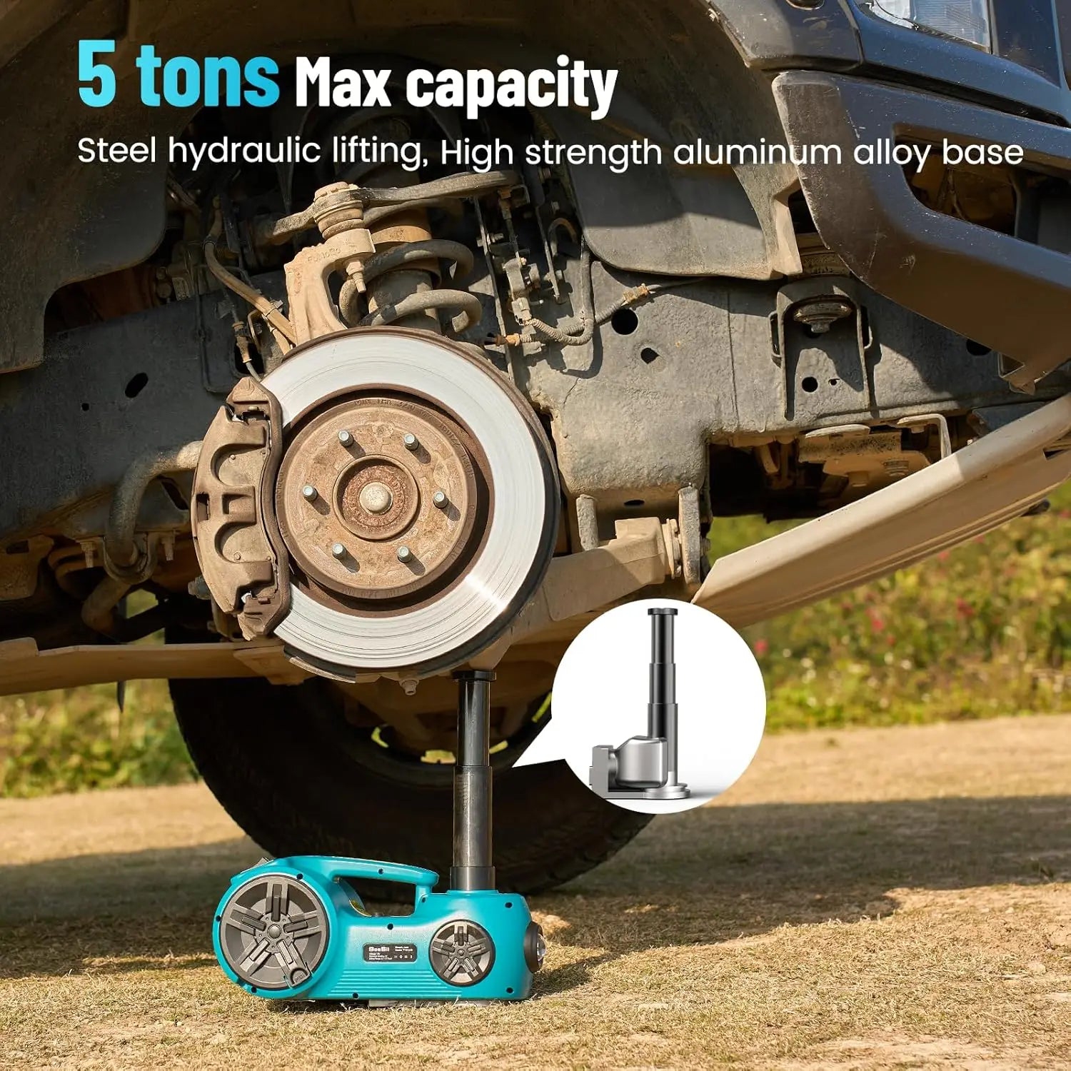 Electric Car Jack Kit 5 Ton 17.7 Inch Lift Range 3in1 car jack Hydraulic with Impact Wrench and Tire Inflator Floor Jack for SUV