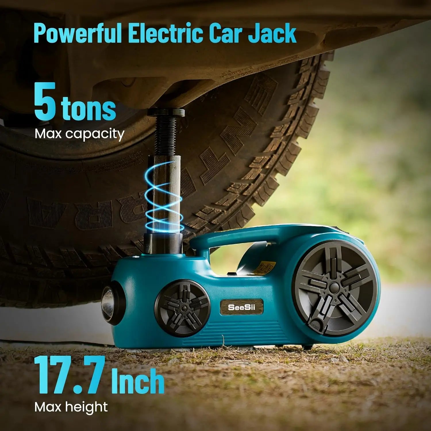 Electric Car Jack Kit 5 Ton 17.7 Inch Lift Range 3in1 car jack Hydraulic with Impact Wrench and Tire Inflator Floor Jack for SUV