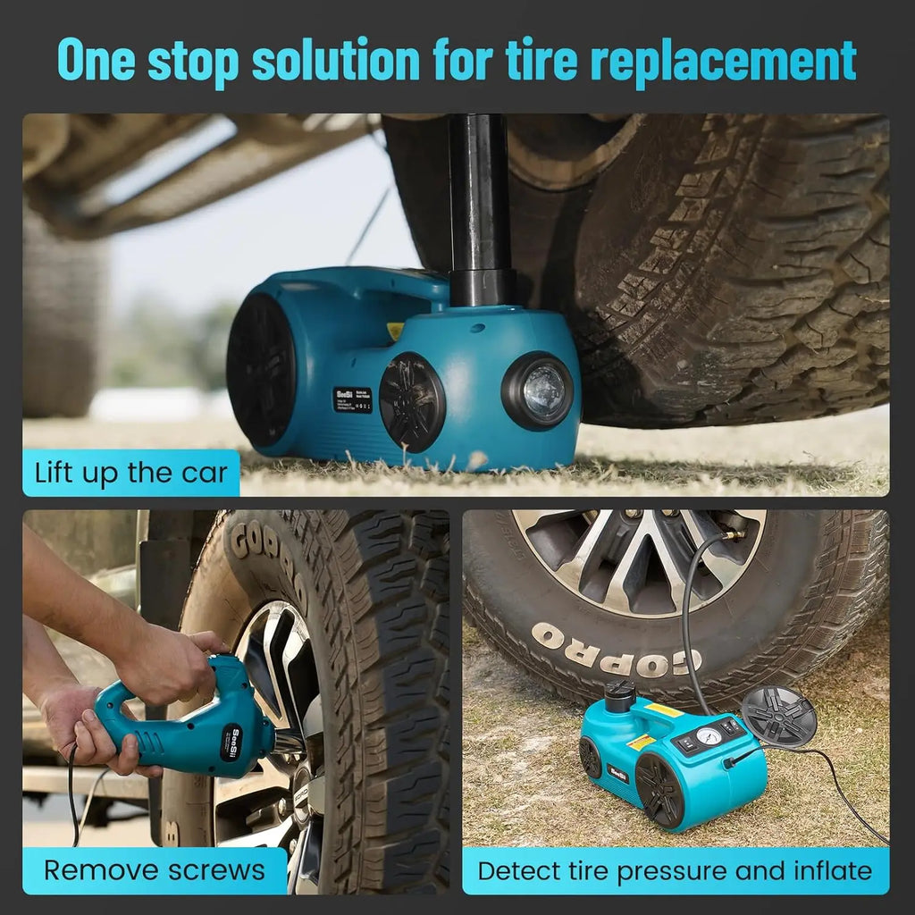 Electric Car Jack Kit 5 Ton 17.7 Inch Lift Range 3in1 car jack Hydraulic with Impact Wrench and Tire Inflator Floor Jack for SUV