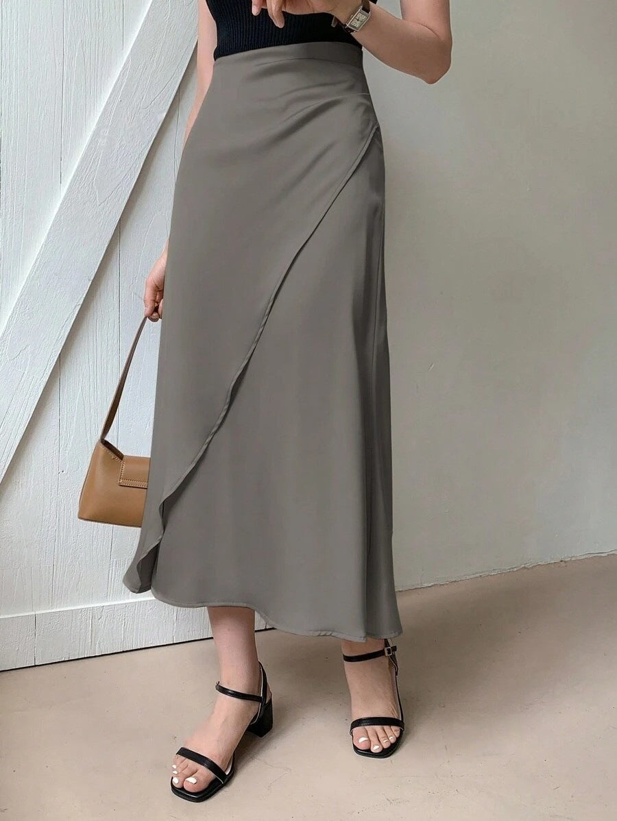 European and American Amazon Popular Satin Satin Skirt Foreign Trade Independent Station New Mid-Length Imitation Silk Skirt
