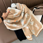 Sweet Cartoon Double-sided Cute Kitten Cashmere Scarf Women's Fashion All-match Thickened Winter Warm Neck Shawl