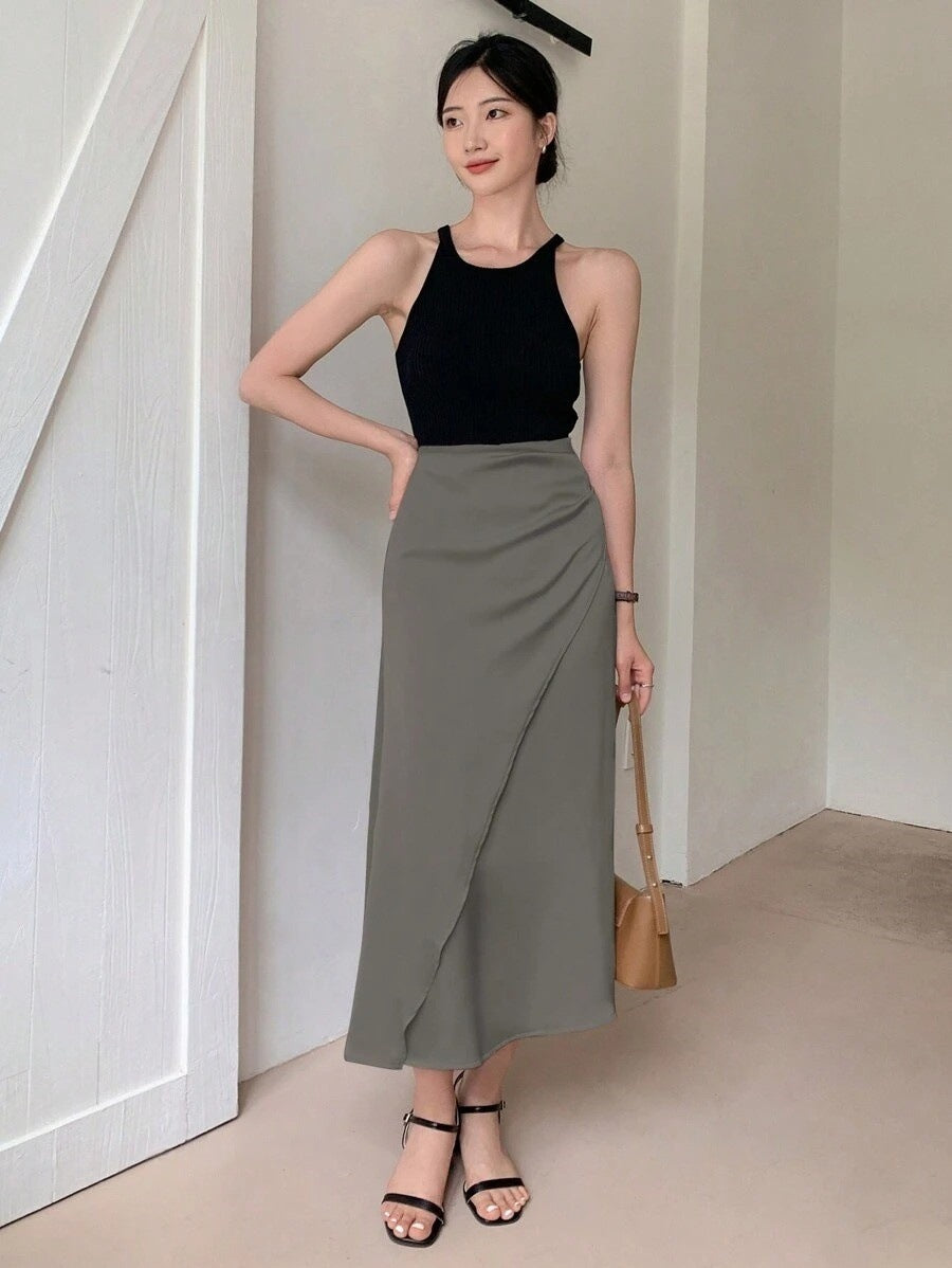 European and American Amazon Popular Satin Satin Skirt Foreign Trade Independent Station New Mid-Length Imitation Silk Skirt