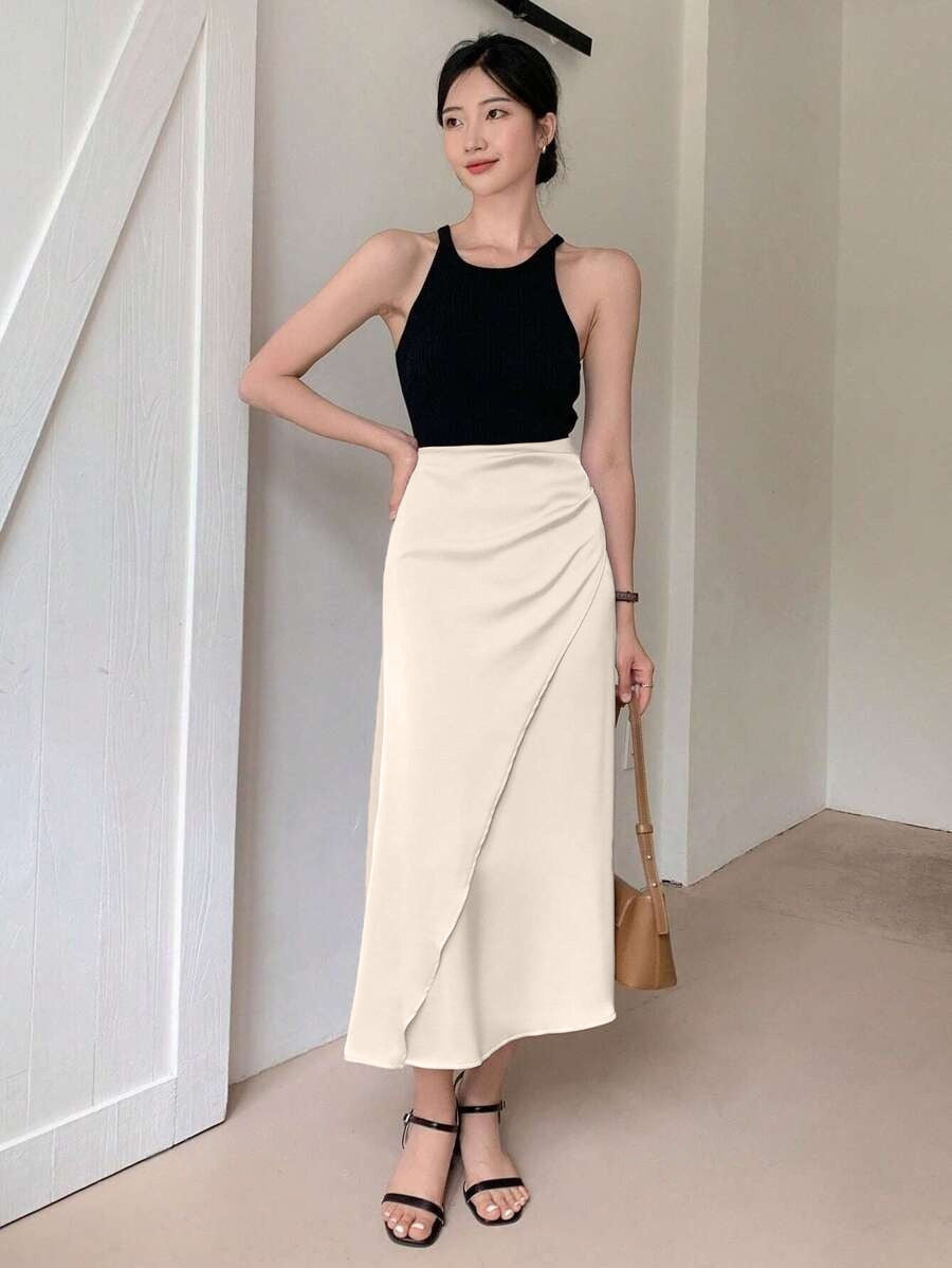 European and American Amazon Popular Satin Satin Skirt Foreign Trade Independent Station New Mid-Length Imitation Silk Skirt
