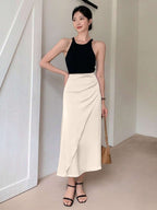 European and American Amazon Popular Satin Satin Skirt Foreign Trade Independent Station New Mid-Length Imitation Silk Skirt