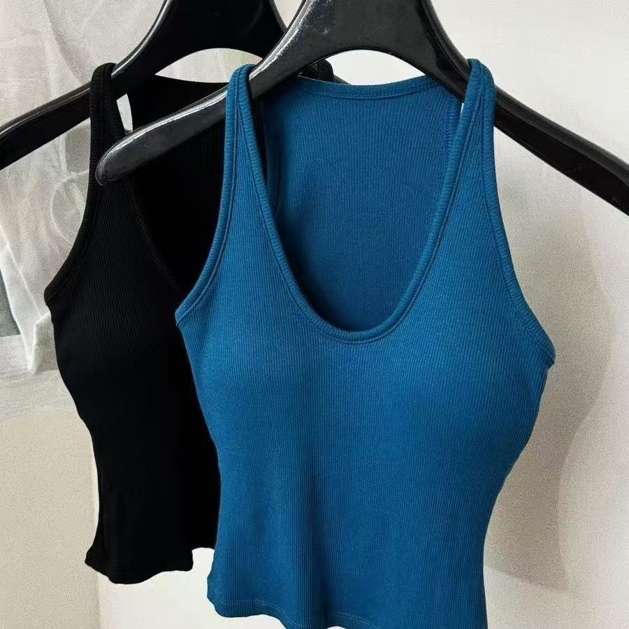 Breast Cover Beautiful Comes with Chest Pad Camisole Women's 2024 New Style Inner Wear Beautiful Back Slim-fit Slim-fit Neck Top
