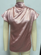 2026 Cross-Border Hot-Selling New Product Round Neck Short-Sleeve Left Shoulder Ruched T-Shirt Satin Women's Top Wholesale in Stock