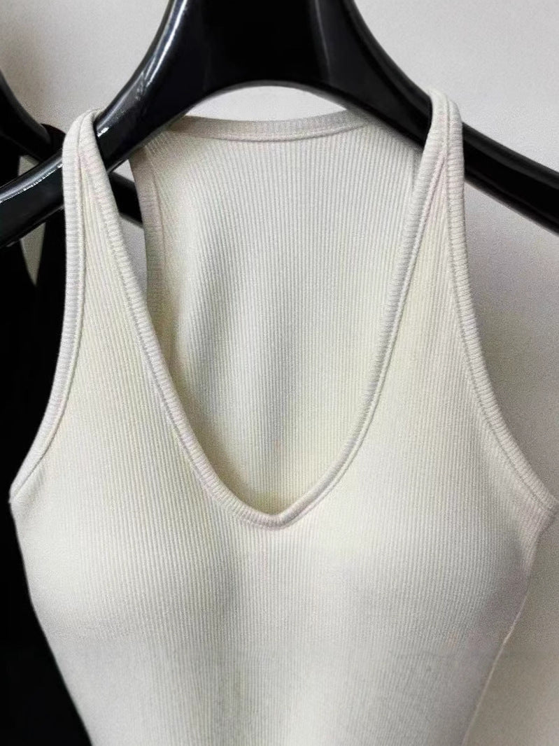 Breast Cover Beautiful Comes with Chest Pad Camisole Women's 2024 New Style Inner Wear Beautiful Back Slim-fit Slim-fit Neck Top