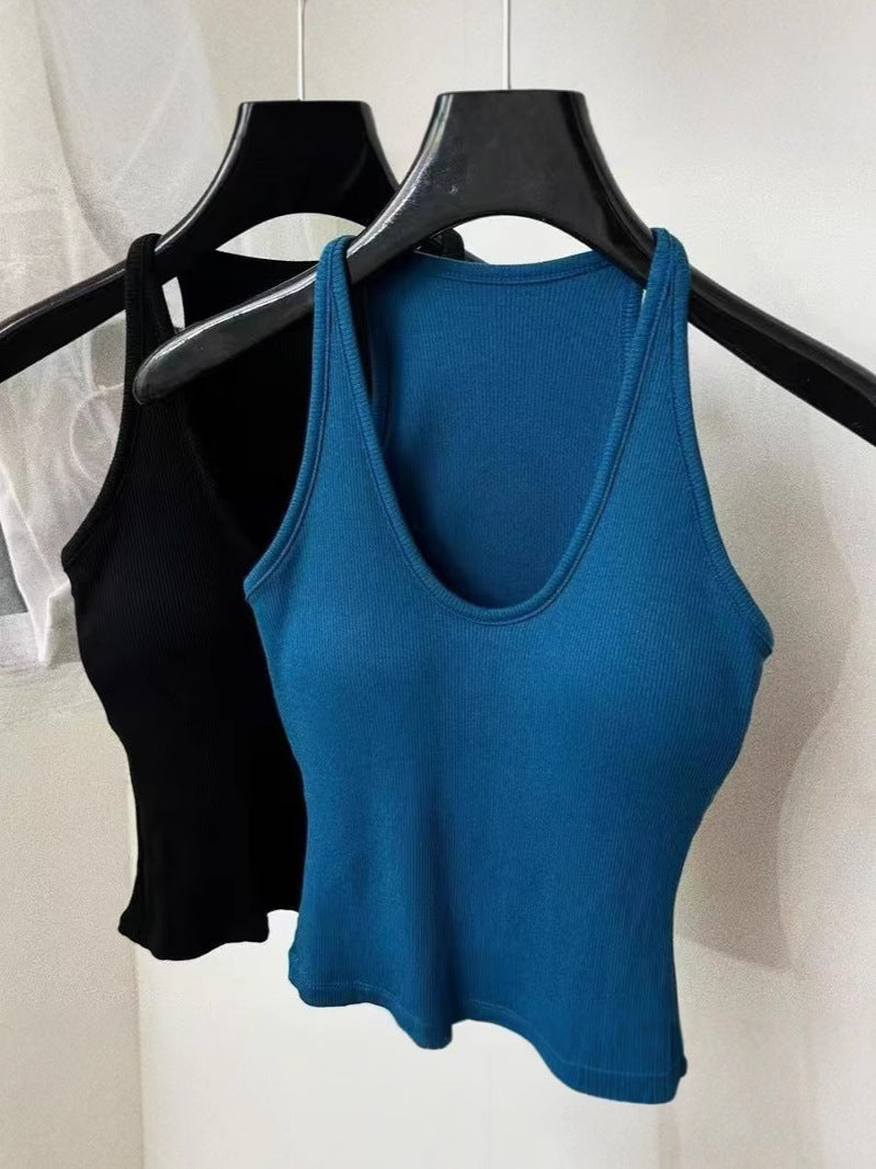 Breast Cover Beautiful Comes with Chest Pad Camisole Women's 2024 New Style Inner Wear Beautiful Back Slim-fit Slim-fit Neck Top