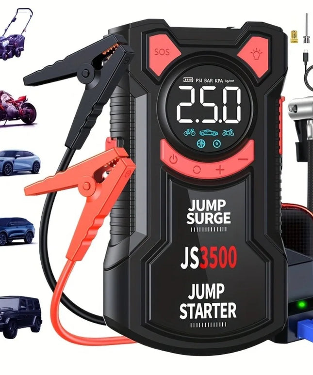 5-in-1 Multifunctional Air Pump Jump Starter with Air Compressor 3000A Peak/150PSI Battery Jump Starter Digital Tire Inflator