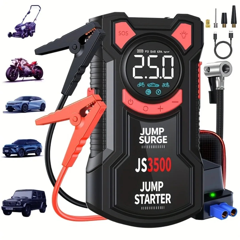 5-in-1 Multifunctional Air Pump Jump Starter with Air Compressor 3000A Peak/150PSI Battery Jump Starter Digital Tire Inflator
