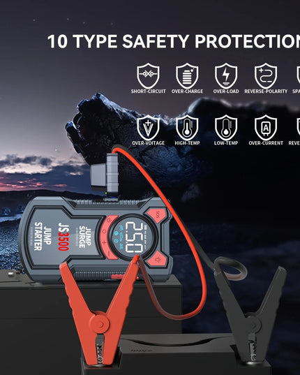 5-in-1 Multifunctional Air Pump Jump Starter with Air Compressor 3000A Peak/150PSI Battery Jump Starter Digital Tire Inflator