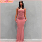 Satin Slip Sleeveless Backless Maxi Dress Women 2023 Summer Bodycon Elegant Sexy Outfits Ladies Birthday Party Club Sundress