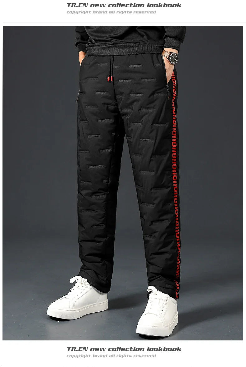 Winter Lambswool Down Pants Warm Thicken Sweatpants Men Fashion Joggers Water Proof Casual Pants Men Brand Plus Fleece Trousers