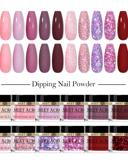 5g Dipping Nail Powder Set Red Nail Glitter Dipping System Kit For Manicure Nail Art Decorations Natural Dry Without Lamp Cure