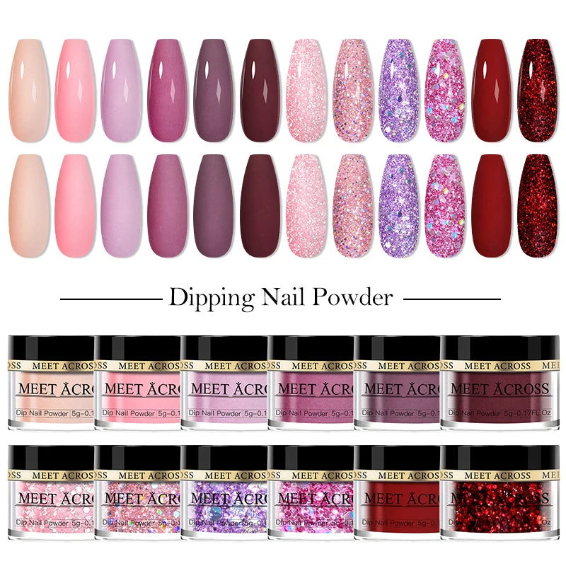 5g Dipping Nail Powder Set Red Nail Glitter Dipping System Kit For Manicure Nail Art Decorations Natural Dry Without Lamp Cure