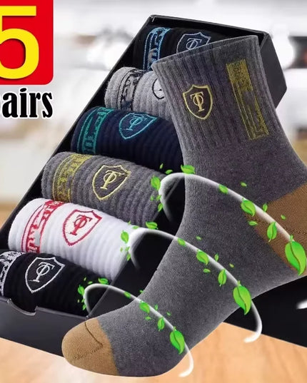 5Pairs Breathable Cotton Sports Stockings Men Bamboo Fiber Autumn and Winter Men Socks Sweat Absorption Deodorant Business Sox