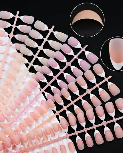 150Pcs Medium Almond French False Nails Matte Nude/Pink Soft Gel White French Press On Nails 0.75-2.6cm ABS Artificial Nail Tips
