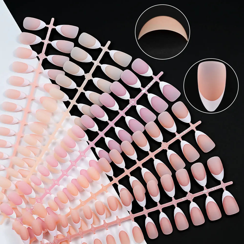 150Pcs Medium Almond French False Nails Matte Nude/Pink Soft Gel White French Press On Nails 0.75-2.6cm ABS Artificial Nail Tips