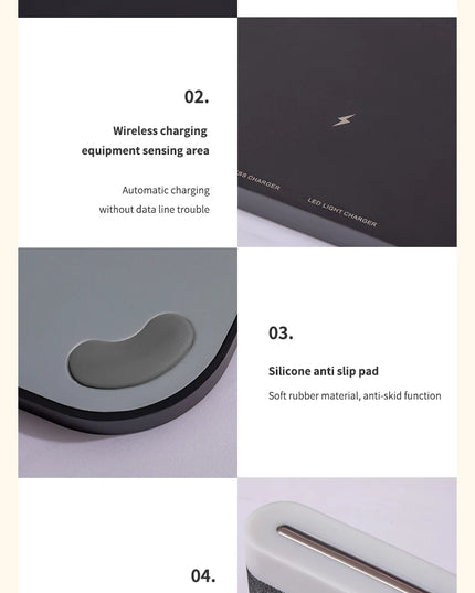 COLSUR LED Adjustable Night Light 15W Wireless Charge with Digital Alarm Clock Touch Bedside Lamp  Brightness Bedroom