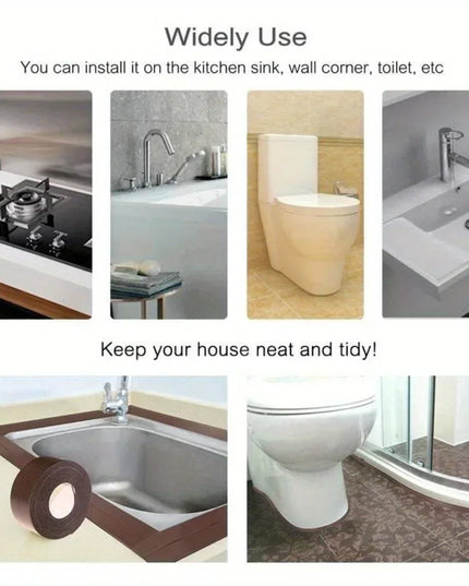1m/3.2m PVC Waterproof Sealing Tape for Bathroom Sink, Shower, Bathtub and Toilet - Self Adhesive Wall Sticker