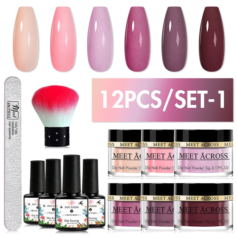 5g Dipping Nail Powder Set Red Nail Glitter Dipping System Kit For Manicure Nail Art Decorations Natural Dry Without Lamp Cure