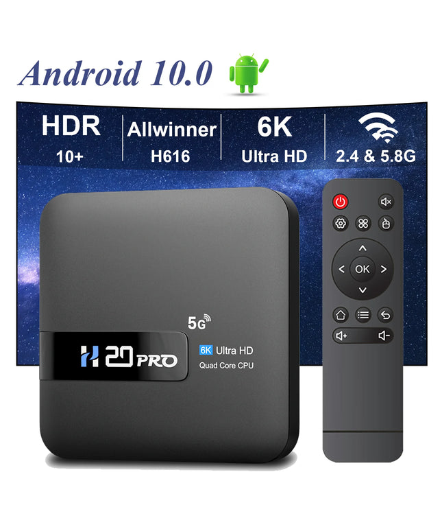 H20PRO Android TV Box Android 10.0 2GB 16GB 2.4&5G WIFI 4K Media Player TV Box Android Play Store Very Fast 1080P Set Top Box