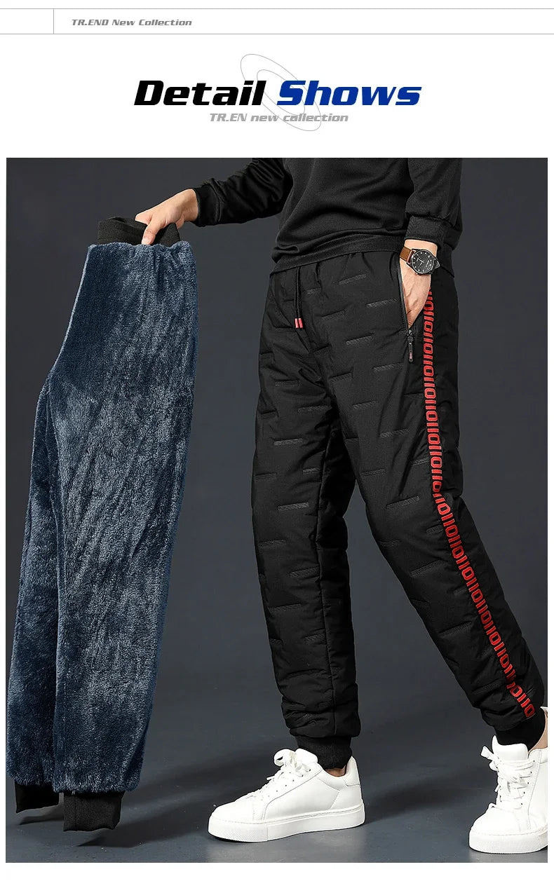 Winter Lambswool Down Pants Warm Thicken Sweatpants Men Fashion Joggers Water Proof Casual Pants Men Brand Plus Fleece Trousers