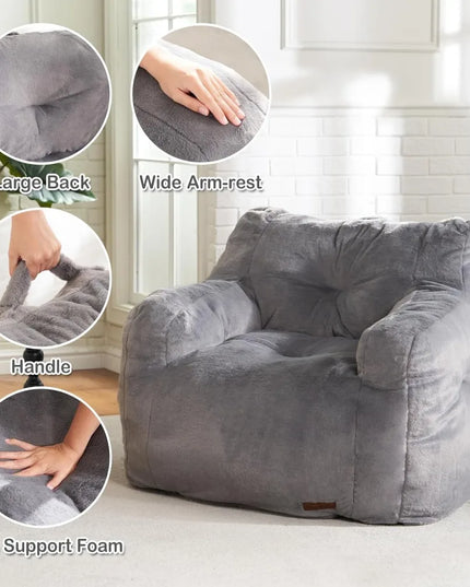 Bean Bag Sofa Chairs for Adults Comfy Bean Bag Sofa Fluffy Beanbag Chair Plush Chair Big Bubble Foam Sofa with Filler