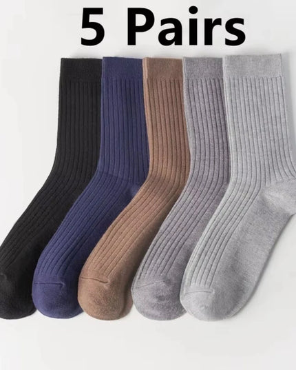 5Pairs Breathable Cotton Sports Stockings Men Bamboo Fiber Autumn and Winter Men Socks Sweat Absorption Deodorant Business Sox